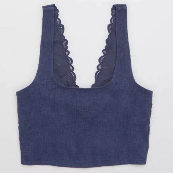 Aerie Holiday Burgundy Best Lace Waffle Longline Bralette Size Small - Picture 3 of 14